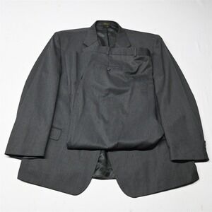 Vtg 90s USA Made 52R 46x29 Gray Wool Mens Jacket Pants Suit
